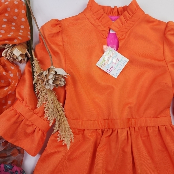 New Gretchen Scott Orange Ruffle Pocketed Dress Sz XS - Picture 3 of 16
